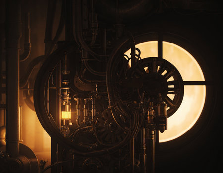 Steampunk 3D dark background. High quality illustrationの素材