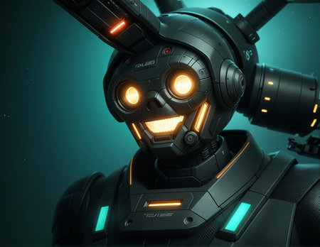 Funny robot in the style of Sky Fi and futurism. High quality illustrationの素材