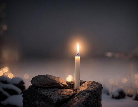 Candles on a snowy street. High quality illustrationの素材