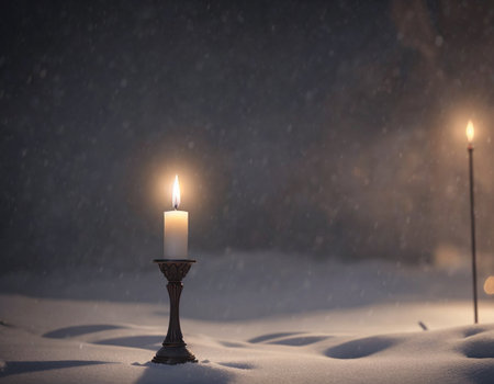 Candles on a snowy street. High quality illustrationの素材