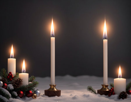 Candles on a snowy street. High quality illustrationの素材