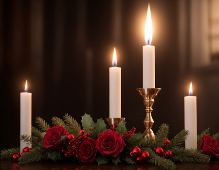 Candle and flowers. High quality illustrationの素材