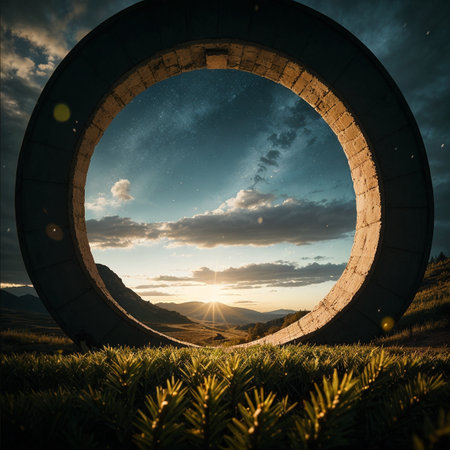 Mysterious portal in the mountains. High quality illustrationの素材