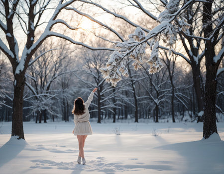 A beautiful girl in a winter park. High quality illustrationの素材