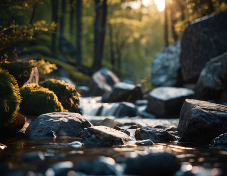 Beautiful cinematic mountain landscape with black marble and granite. High quality illustrationの素材