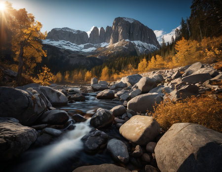 Beautiful cinematic mountain landscape with black marble and granite. High quality illustrationの素材