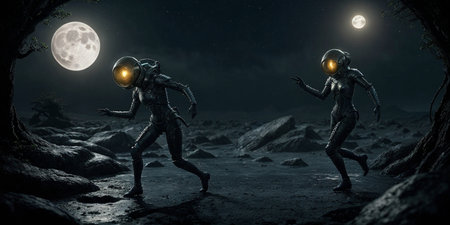 Mysterious creatures in spacesuits. High quality illustrationの素材
