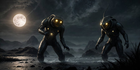 Mysterious creatures in spacesuits. High quality illustrationの素材