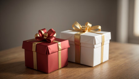 Lovely Christmas background with gifts, decorations and candles on the tableの素材