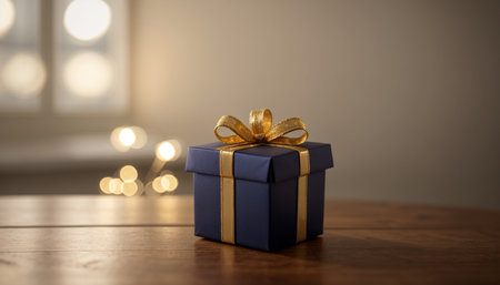 Lovely Christmas background with gifts, decorations and candles on the tableの素材
