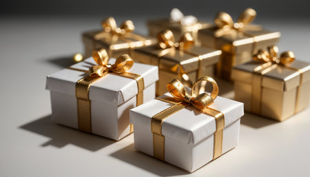 Lovely Christmas background with gifts, decorations and candles on the tableの素材