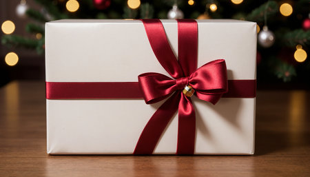 Lovely Christmas background with gifts, decorations and candles on the tableの素材