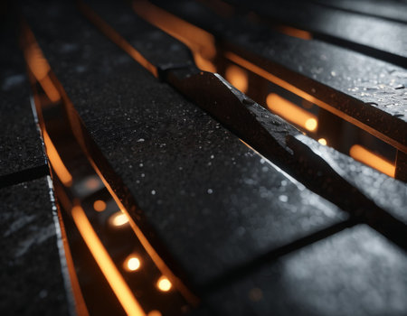 Beautiful cinematic mountain landscape with black marble and granite. Lava elements. High quality illustrationの素材