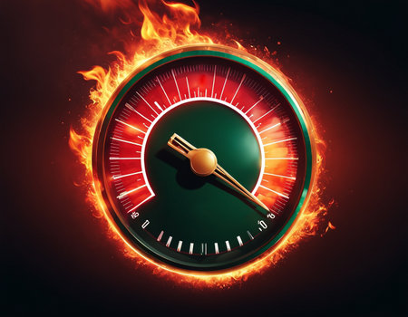 A speedometer shrouded in flames. High quality illustrationの素材