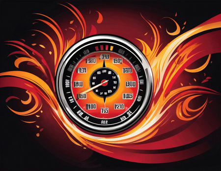 A speedometer shrouded in flames. High quality illustrationの素材