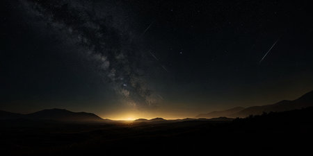 A beautiful night landscape shot with long exposure. The Milky Way. High quality illustrationの素材