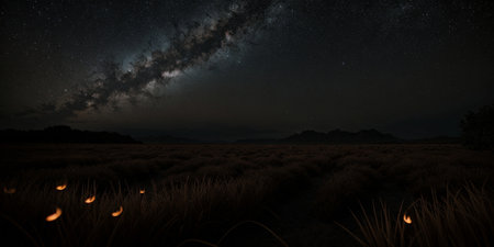 A beautiful night landscape shot with long exposure. The Milky Way. High quality illustrationの素材