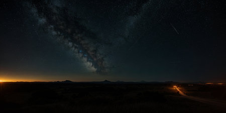A beautiful night landscape shot with long exposure. The Milky Way. High quality illustrationの素材