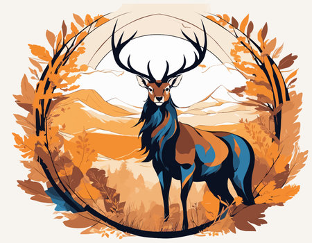 A deer standing in the middle of a forest. High quality illustrationの素材