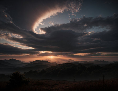 A beautiful night landscape shot with long exposure. High quality illustrationの素材