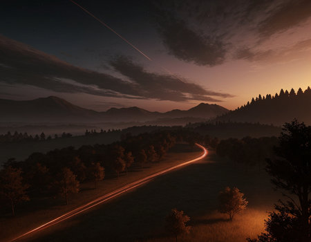 A beautiful night landscape shot with long exposure. High quality illustrationの素材