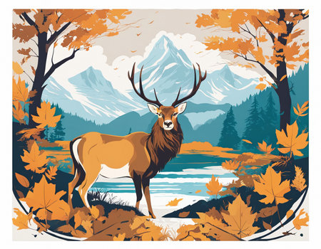 A deer standing in the middle of a forest. High quality illustrationの素材
