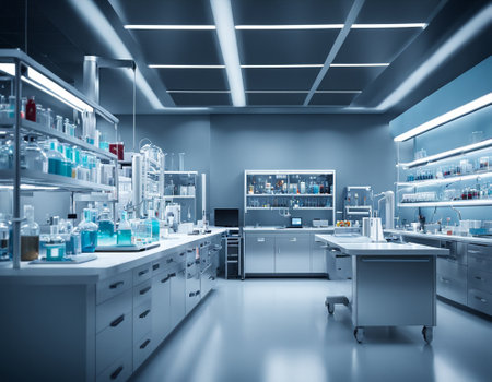 Laboratory scientific and medical research. Doctors and scientists conduct experiments and experiments. High quality illustrationの素材
