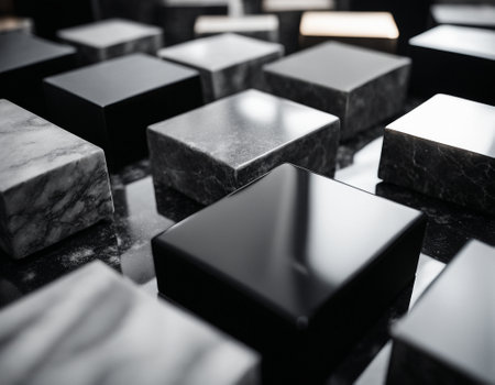 Professional interior design with expensive black marble and granite. Excellent background for presentation and product. High quality illustrationの素材