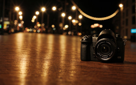 The camera is on the table. High quality illustrationの素材