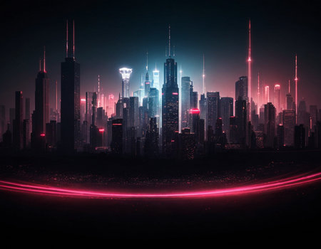 Abstract 3d background with a city. High quality illustrationの素材