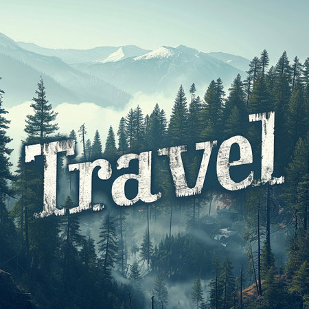 A beautiful travel logo with a forest. High quality illustrationの素材