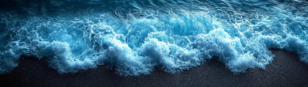 Crystal clear blue ocean waves on a black beach. Colorful contrasting surf. High quality illustrationの素材