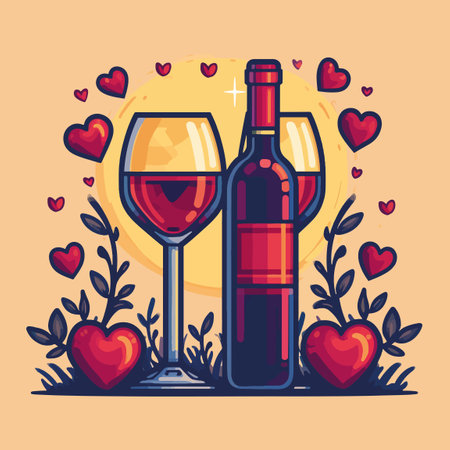 Vector wine icon for Valentines Day. Vector illustrationの素材
