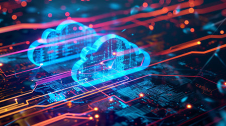 Advanced cloud technologies. Cloud storage. High quality illustrationの素材