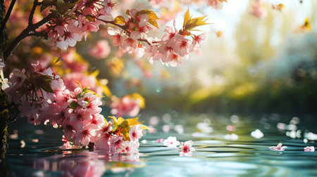Spring landscape. Fresh foliage, grass. Nature comes to life. spring background for the product. High quality illustrationの素材