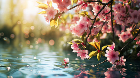Spring landscape. Fresh foliage, grass. Nature comes to life. spring background for the product. High quality illustrationの素材