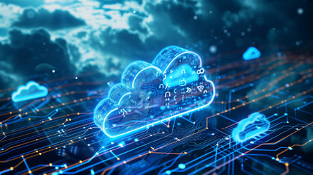 Advanced cloud technologies. Cloud storage. High quality illustrationの素材