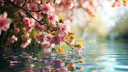 Spring landscape. Fresh foliage, grass. Nature comes to life. spring background for the product. High quality illustrationの素材
