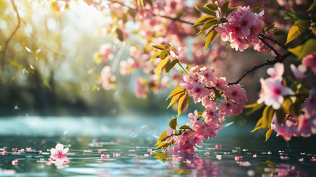 Spring landscape. Fresh foliage, grass. Nature comes to life. spring background for the product. High quality illustrationの素材
