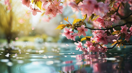 Spring landscape. Fresh foliage, grass. Nature comes to life. spring background for the product. High quality illustrationの素材