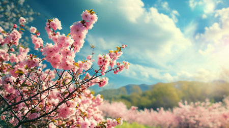 Spring landscape. Fresh foliage, grass. Nature comes to life. spring background for the product. High quality illustrationの素材