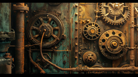 Classic steampunk background in steampunk style. Mechanisms, gears. High quality illustrationの素材