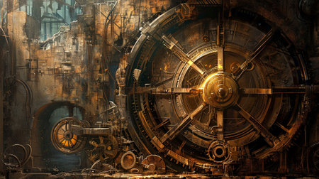 Classic steampunk background in steampunk style. Mechanisms, gears. High quality illustrationの素材