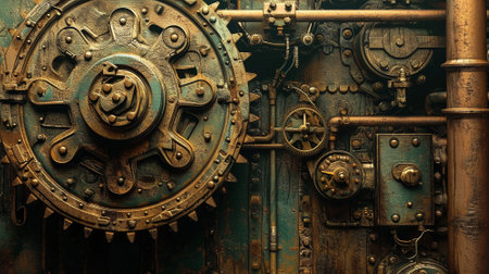 Classic steampunk background in steampunk style. Mechanisms, gears. High quality illustrationの素材