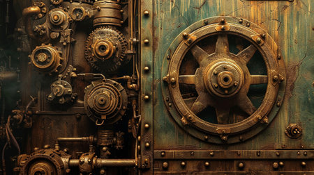 Classic steampunk background in steampunk style. Mechanisms, gears. High quality illustrationの素材