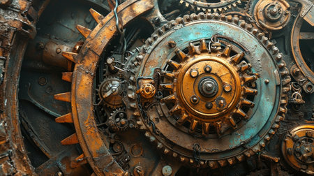 Classic steampunk background in steampunk style. Mechanisms, gears. High quality illustrationの素材