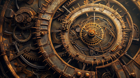 Classic steampunk background in steampunk style. Mechanisms, gears. High quality illustrationの素材
