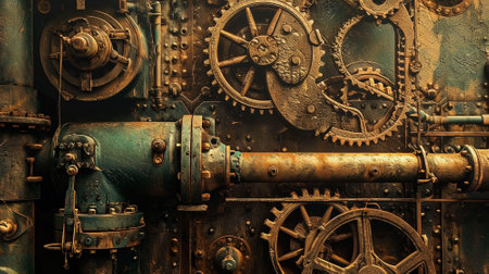 Classic steampunk background in steampunk style. Mechanisms, gears. High quality illustrationの素材
