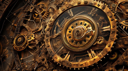 Classic steampunk background in steampunk style. Mechanisms, gears. High quality illustrationの素材