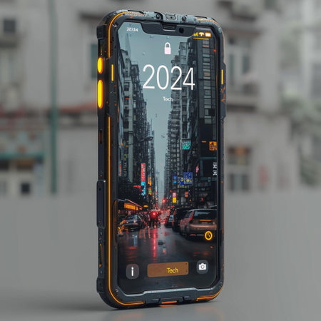 The emblem of 2024. The symbol of the year of technology. The inscription on the smartphone. High quality photoの素材